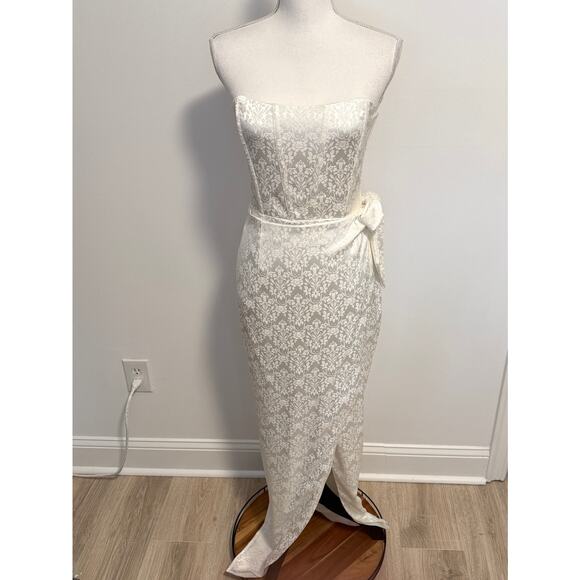 V. Chapman June Corset Jacquard Front-Slit Strapless Gown In Ivory Size 4 New - Picture 3 of 14
